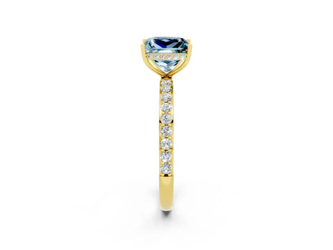 Yellow gold Princess Cut Aquamarine Solitaire Ring with Pavé Band and Hidden Halo_14