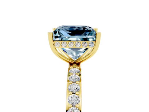 Yellow gold Princess Cut Aquamarine Solitaire Ring with Pavé Band and Hidden Halo_17