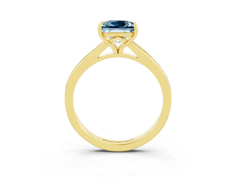 Yellow gold Princess Cut Aquamarine Solitaire Ring with Pavé Band and Prong Setting_15