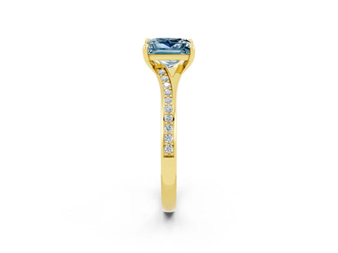 Yellow gold Princess Cut Aquamarine Solitaire Ring with Pavé Band and Prong Setting_2
