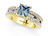 Yellow gold Princess Cut Aquamarine Solitaire Ring with Pavé and Channel Set Band_1