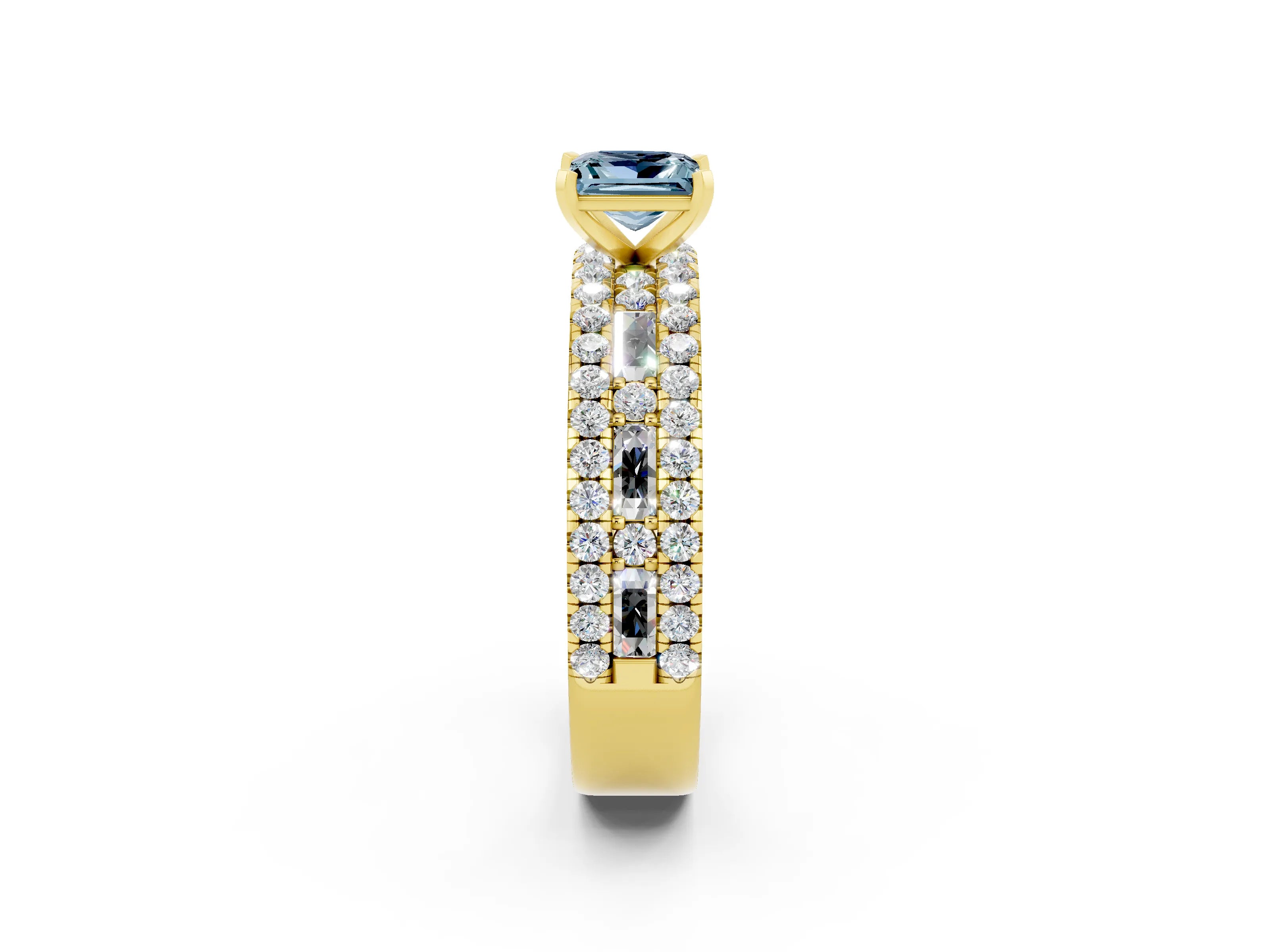 Yellow gold Princess Cut Aquamarine Solitaire Ring with Pavé and Channel Set Band_2
