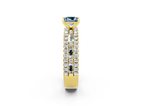 Yellow gold Princess Cut Aquamarine Solitaire Ring with Pavé and Channel Set Band_2