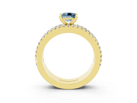 Yellow gold Princess Cut Aquamarine Solitaire Ring with Pavé and Channel Set Band_3