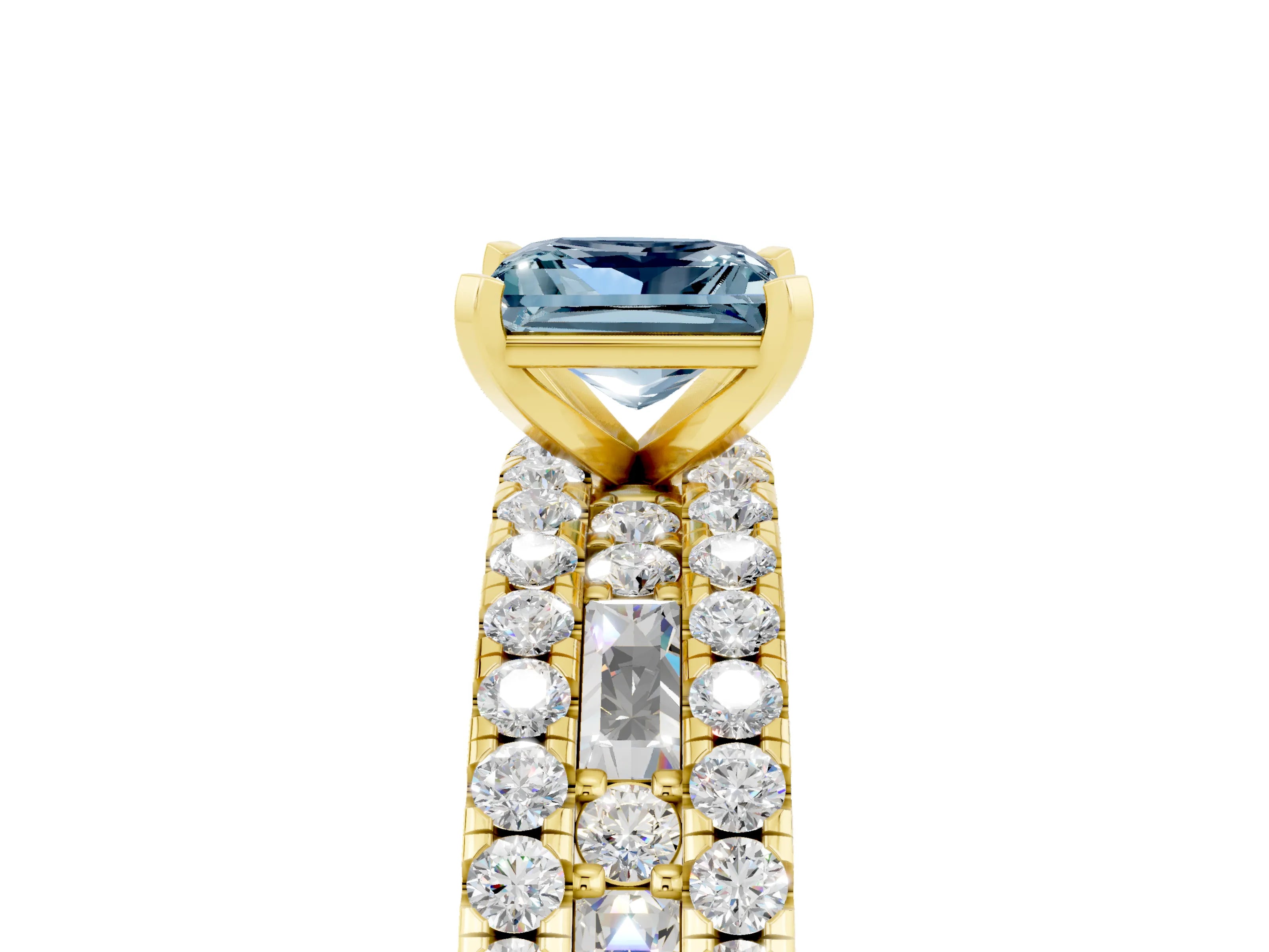 Yellow gold Princess Cut Aquamarine Solitaire Ring with Pavé and Channel Set Band_5
