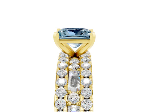 Yellow gold Princess Cut Aquamarine Solitaire Ring with Pavé and Channel Set Band_5