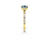 Yellow gold Princess Cut Aquamarine Solitaire Ring with Pave Band and Four Prong Setting_26