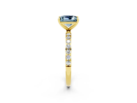 Yellow gold Princess Cut Aquamarine Solitaire Ring with Pave Band and Four Prong Setting_26