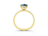 Yellow gold Princess Cut Aquamarine Solitaire Ring with Pave Band and Four Prong Setting_27