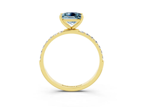 Yellow gold Princess Cut Aquamarine Solitaire Ring with Pave Band and Four Prong Setting_27