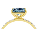 Yellow gold Princess Cut Aquamarine Solitaire Ring with Pave Band and Four Prong Setting_28