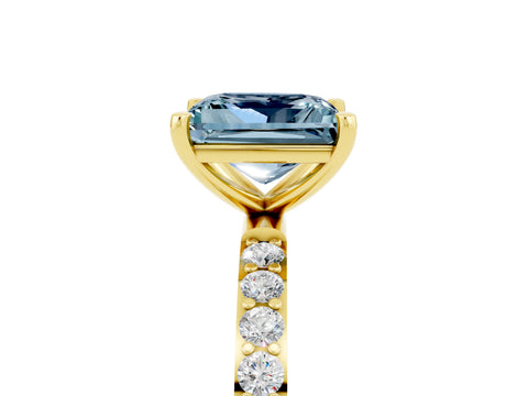 Yellow gold Princess Cut Aquamarine Solitaire Ring with Pave Band and Four Prong Setting_29