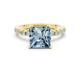 Yellow gold Princess Cut Aquamarine Solitaire Ring with Round  Pavé Band and Four-Prong Setting_36