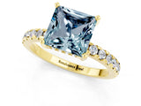 Yellow gold Princess Cut Aquamarine Solitaire Ring with Round  Pavé Band and Four-Prong Setting_37