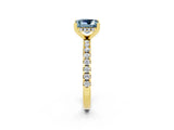 Yellow gold Princess Cut Aquamarine Solitaire Ring with Round  Pavé Band and Four-Prong Setting_38