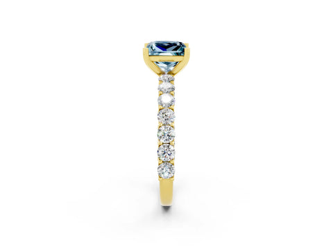Yellow gold Princess Cut Aquamarine Solitaire Ring with Shared Prong Pavé Band and Four-Prong Setting_2
