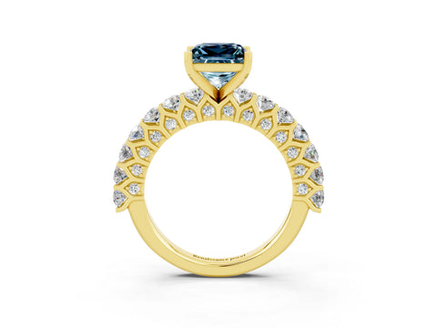 Yellow gold Princess Cut Aquamarine Solitaire Ring with Shared Prong Pavé Band and Four-Prong Setting_3
