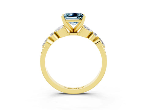 Yellow gold Princess Cut Aquamarine Solitaire Ring with Side Stones and Four-Prong Setting_15