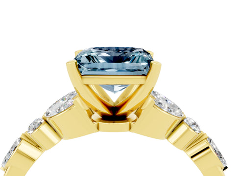 Yellow gold Princess Cut Aquamarine Solitaire Ring with Side Stones and Four-Prong Setting_16
