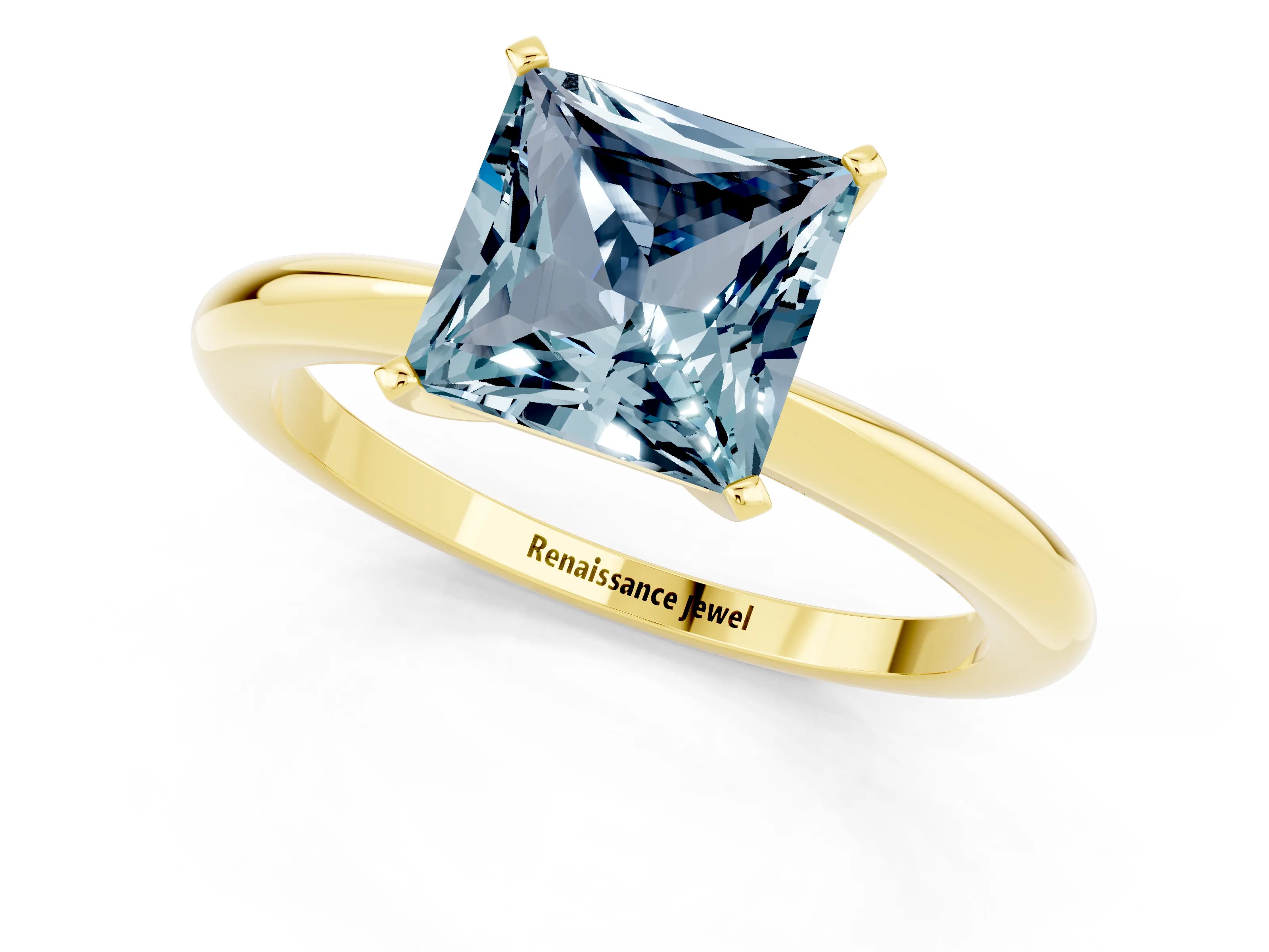 Yellow gold Princess Cut Aquamarine Solitaire Ring with Six-Prong Setting and Classic Band_1