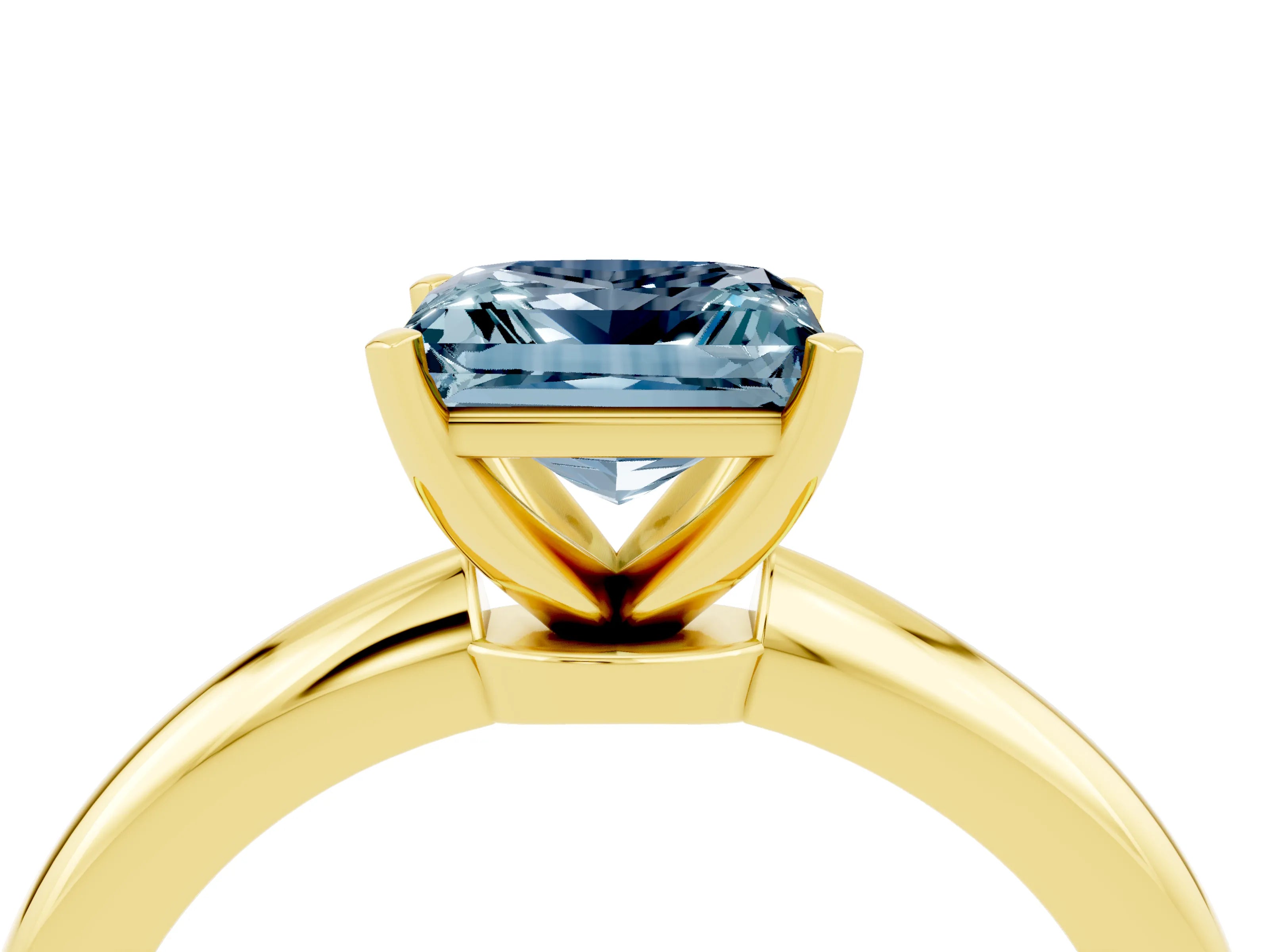 Yellow gold Princess Cut Aquamarine Solitaire Ring with Six-Prong Setting and Classic Band_4
