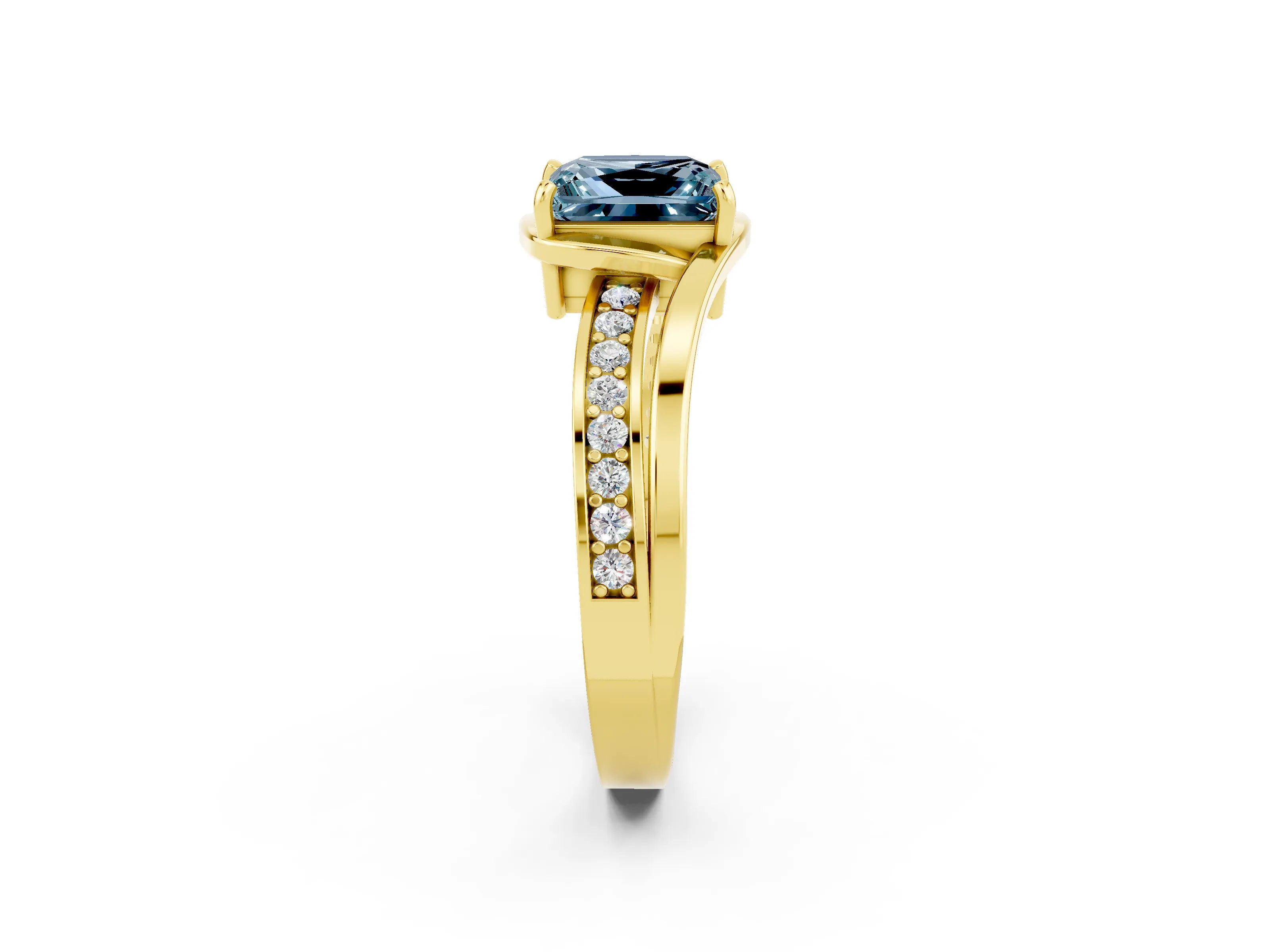 Yellow gold Princess Cut Aquamarine Solitaire Ring with Split Shank and Prong Setting_2