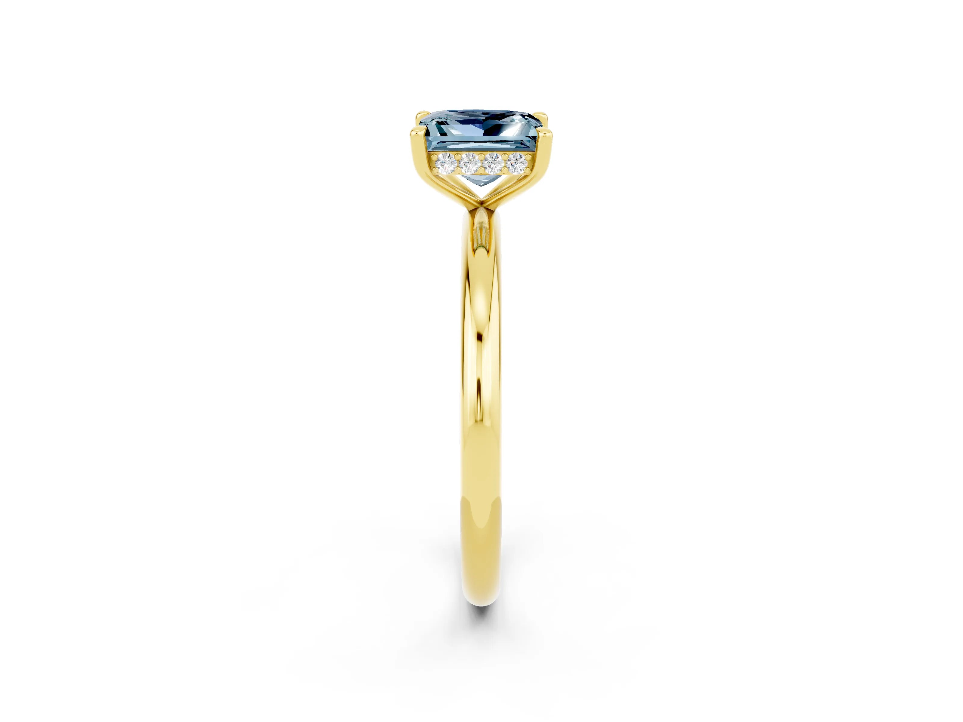Yellow gold Princess Cut Aquamarine Solitaire Ring with Thin Band and Four-Prong Setting_2