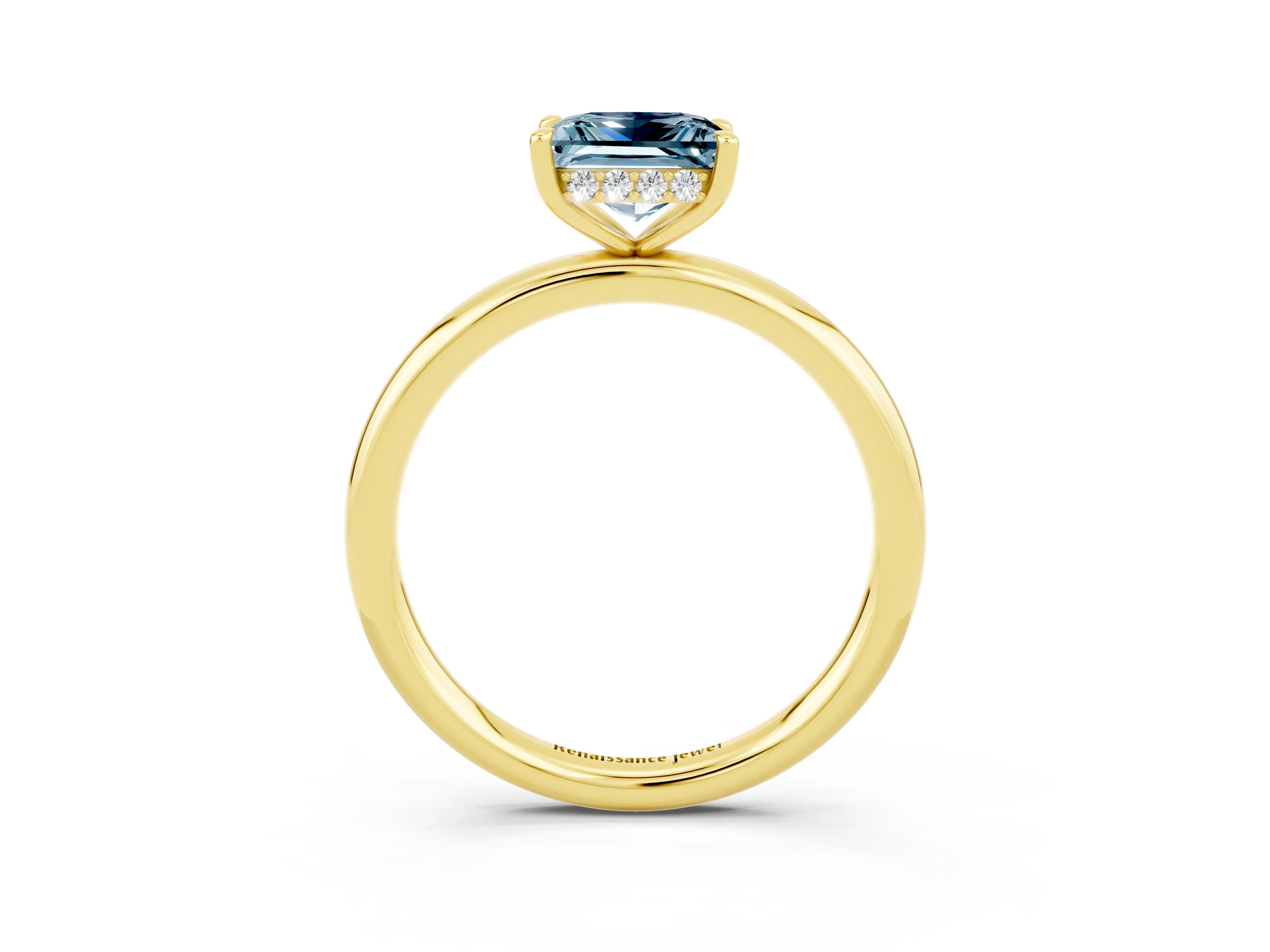Yellow gold Princess Cut Aquamarine Solitaire Ring with Thin Band and Four-Prong Setting_3