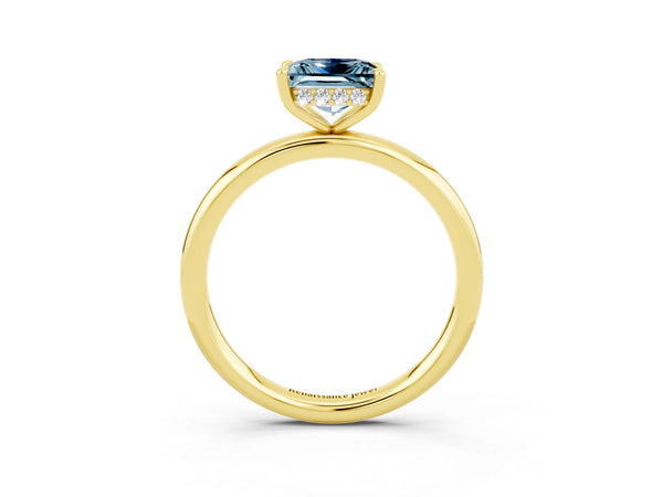 Yellow gold Princess Cut Aquamarine Solitaire Ring with Thin Band and Four-Prong Setting