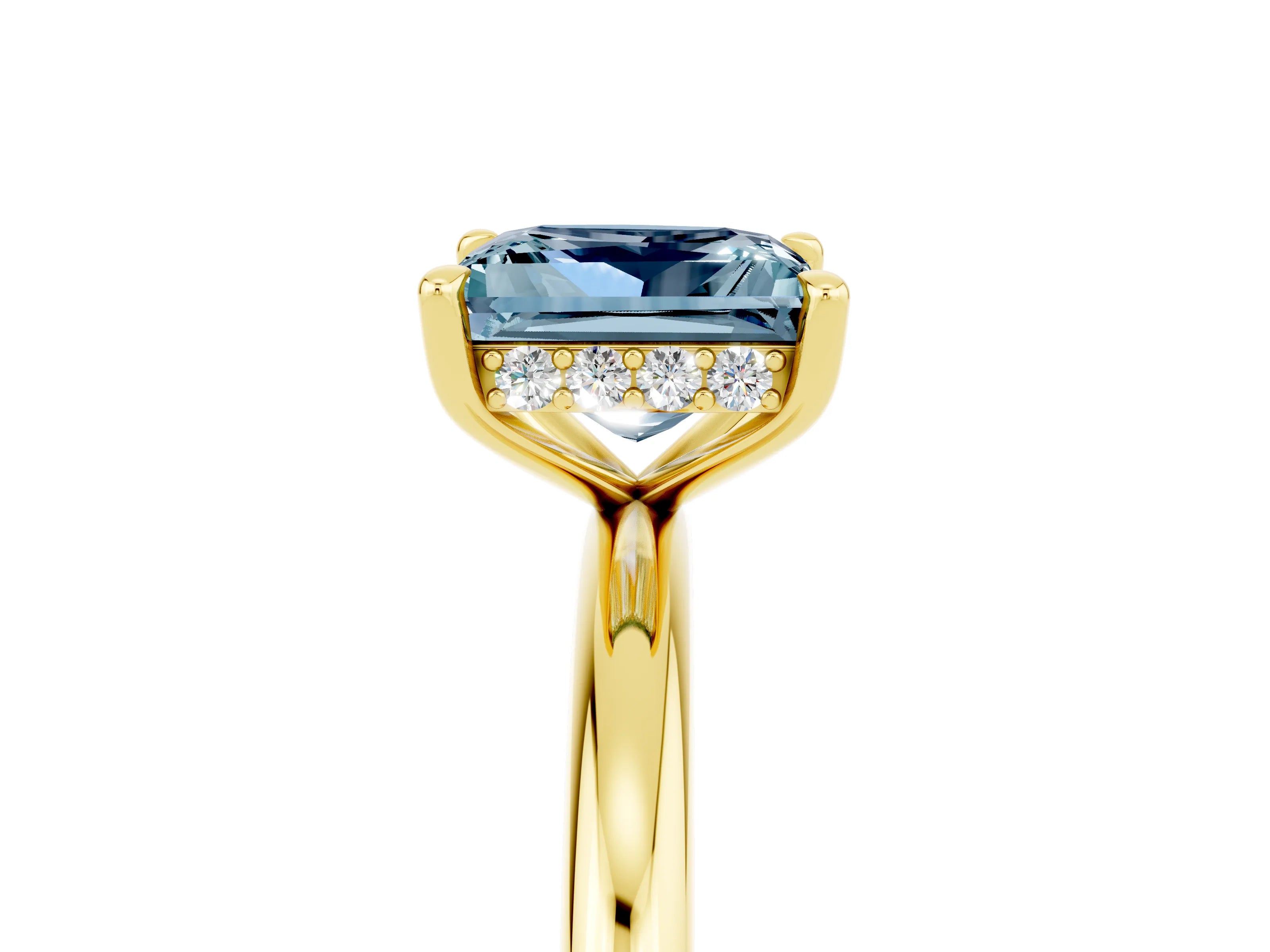 Yellow gold Princess Cut Aquamarine Solitaire Ring with Thin Band and Four-Prong Setting_5