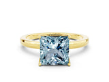 Yellow gold Princess Cut Aquamarine Solitaire Ring with Thin Band and Prong Setting_12