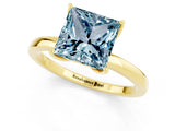 Yellow gold Princess Cut Aquamarine Solitaire Ring with Thin Band and Prong Setting_25
