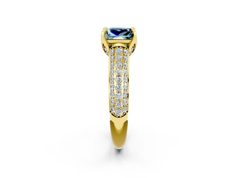 Yellow gold Princess Cut Aquamarine Solitaire Ring with Three-Row Pavé Band and Four-Prong Setting_14