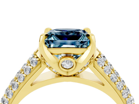 Yellow gold Princess Cut Aquamarine Solitaire Ring with Three-Row Pavé Band and Four-Prong Setting_16