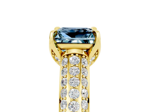 Yellow gold Princess Cut Aquamarine Solitaire Ring with Three-Row Pavé Band and Four-Prong Setting_17
