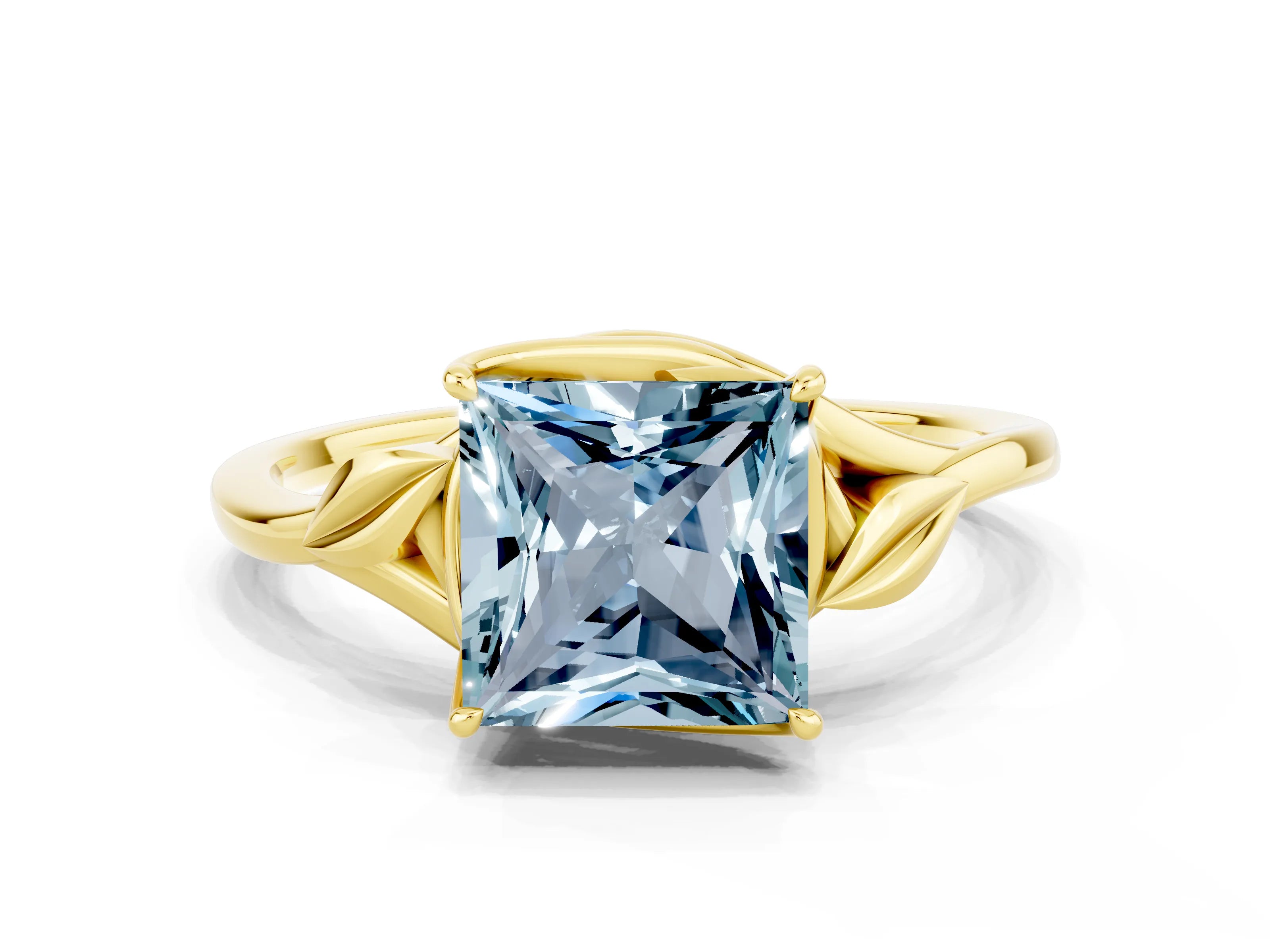 Yellow gold Princess Cut Aquamarine Solitaire Ring with Twist Band and Four-Prong Setting_24