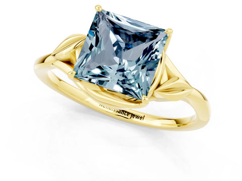Yellow gold Princess Cut Aquamarine Solitaire Ring with Twist Band and Four-Prong Setting_25