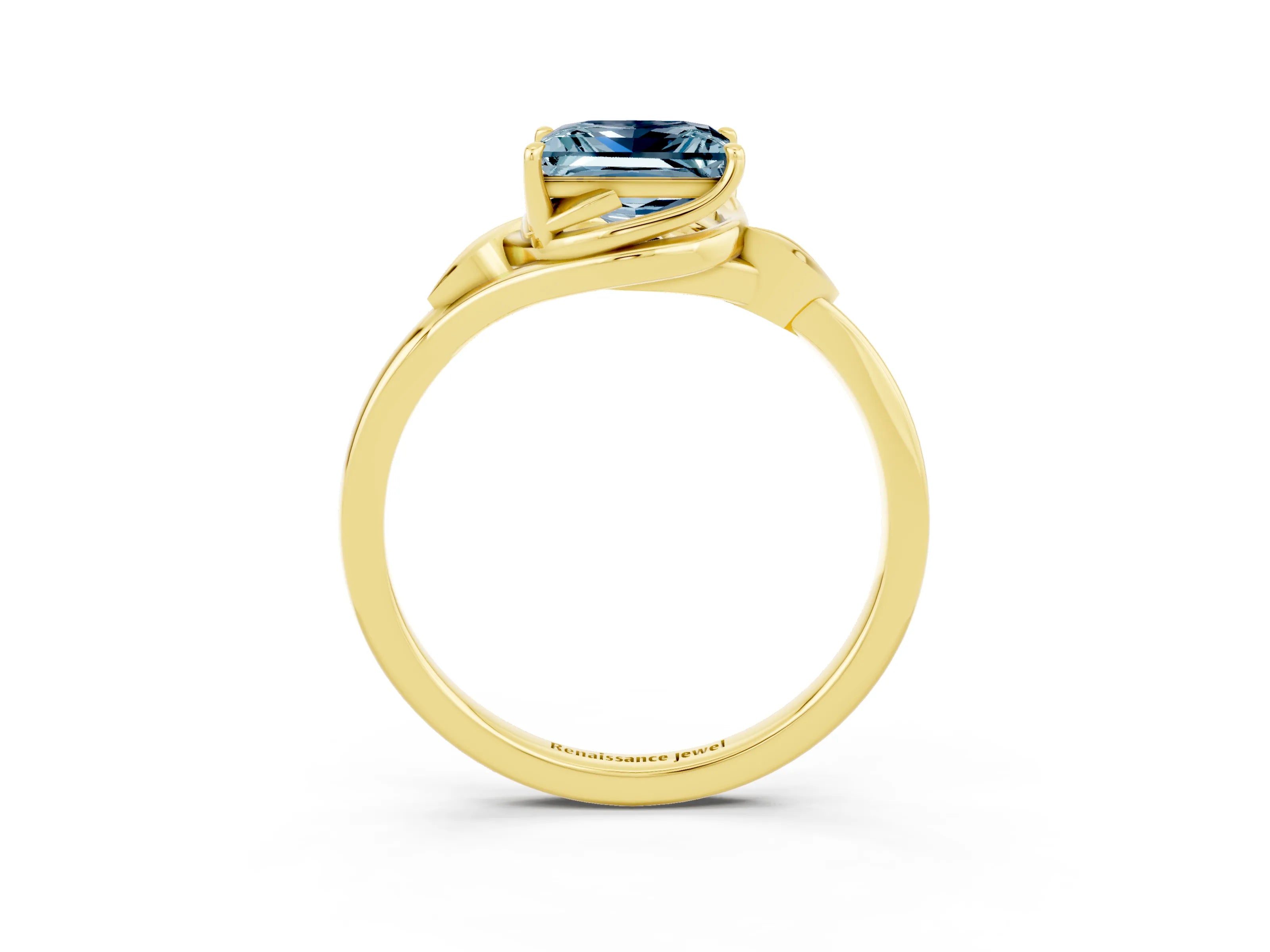 Yellow gold Princess Cut Aquamarine Solitaire Ring with Twist Band and Four-Prong Setting_27