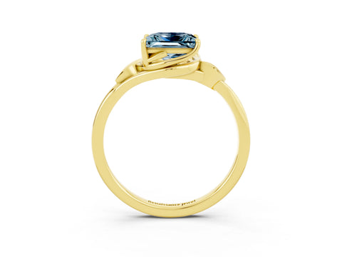 Yellow gold Princess Cut Aquamarine Solitaire Ring with Twist Band and Four-Prong Setting_27