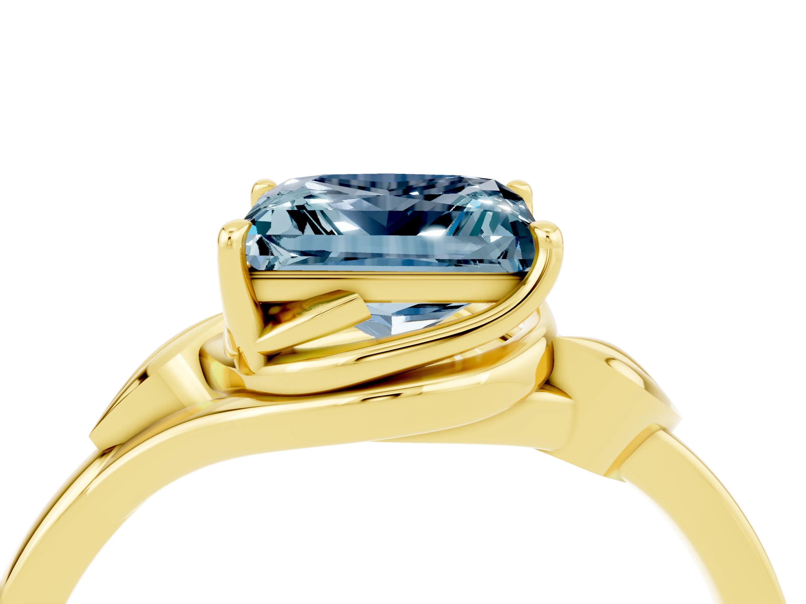 Yellow gold Princess Cut Aquamarine Solitaire Ring with Twist Band and Four-Prong Setting_28