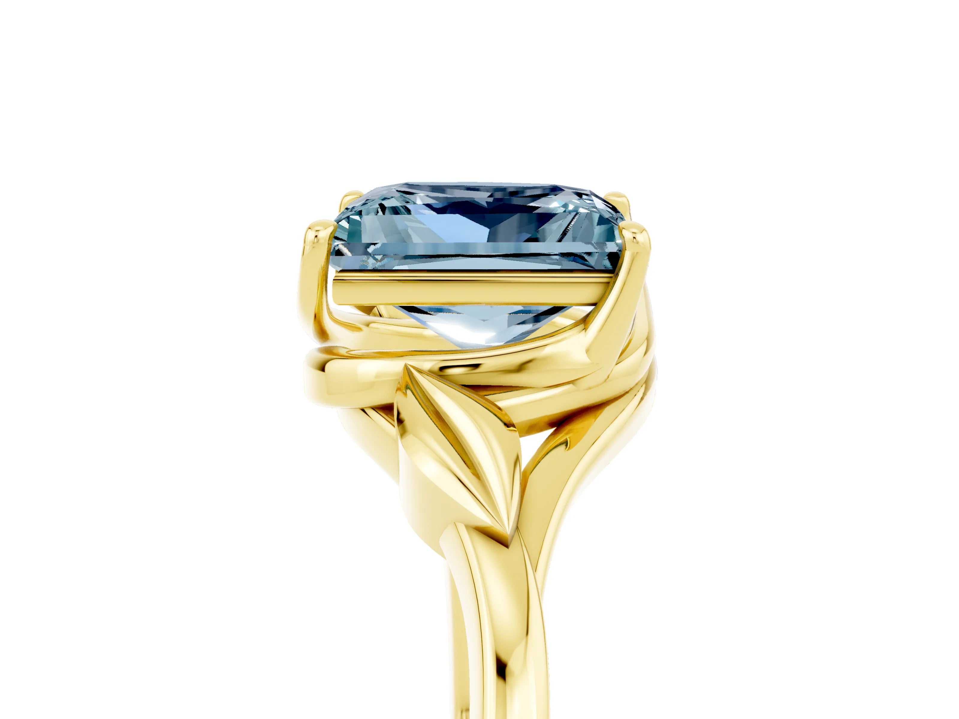 Yellow gold Princess Cut Aquamarine Solitaire Ring with Twist Band and Four-Prong Setting_29