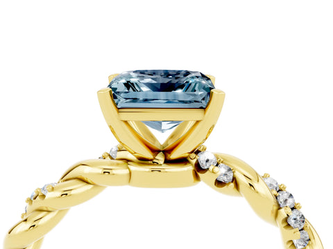 Yellow gold Princess Cut Aquamarine Solitaire Ring with Twisted Band and Pavé Accents_4