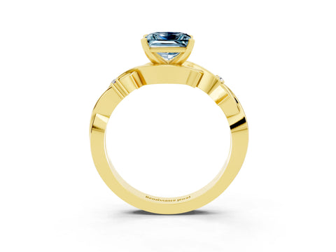 Yellow gold Princess Cut Aquamarine Solitaire Ring with Twisted Band and Prong Setting_3
