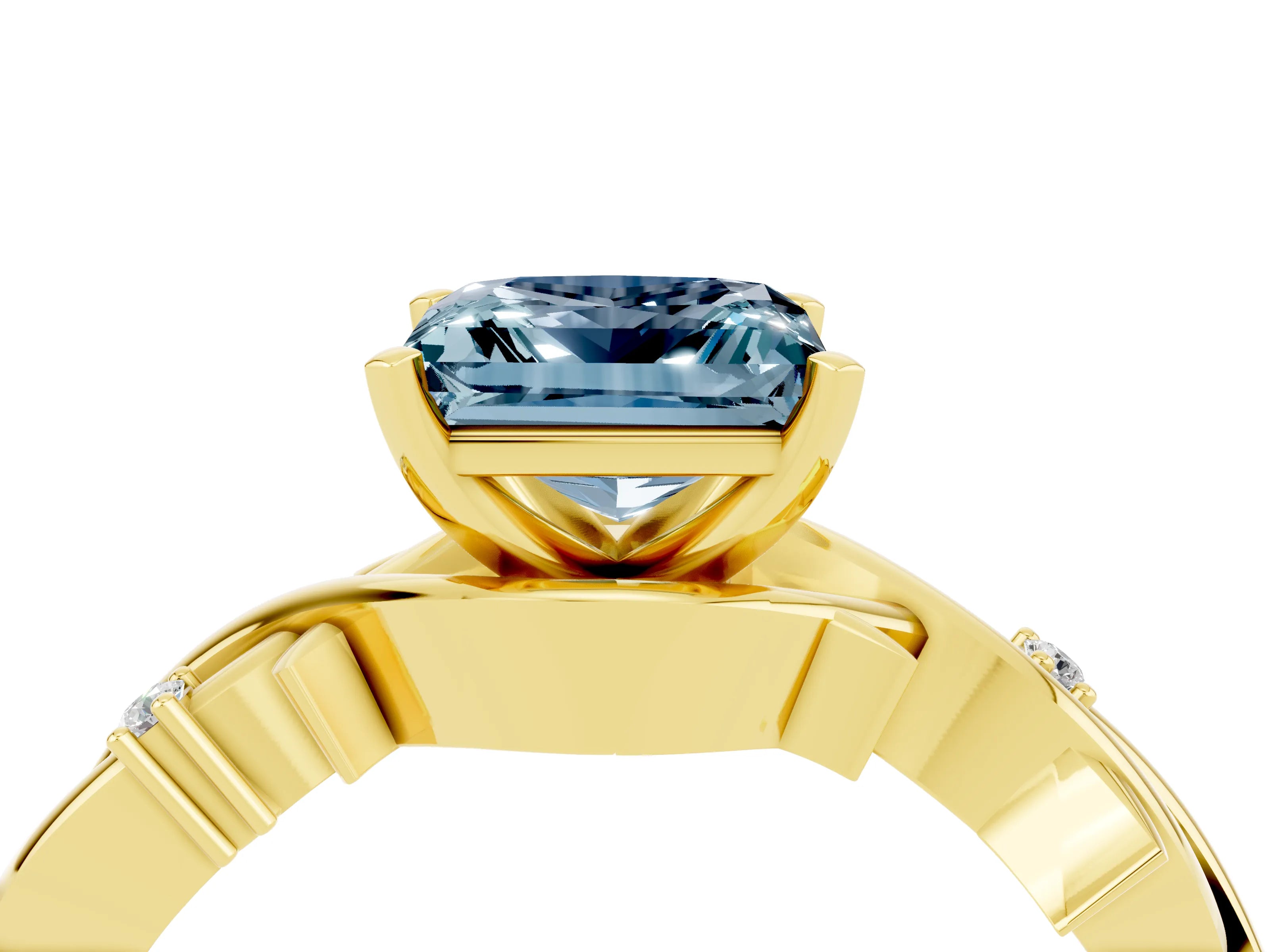 Yellow gold Princess Cut Aquamarine Solitaire Ring with Twisted Band and Prong Setting_4