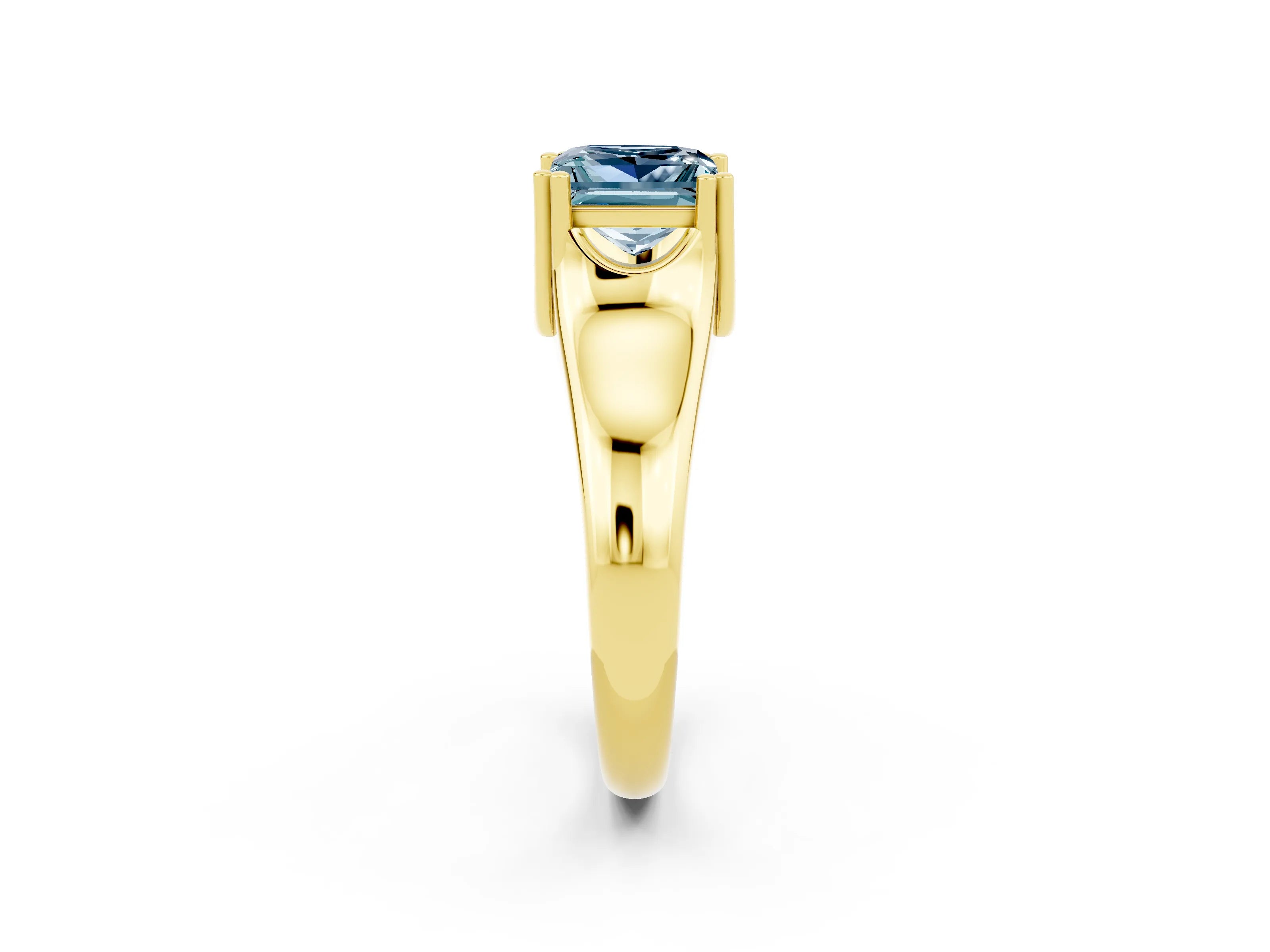 Yellow gold Princess Cut Aquamarine Solitaire Ring with Wide Band and Prong Setting_2