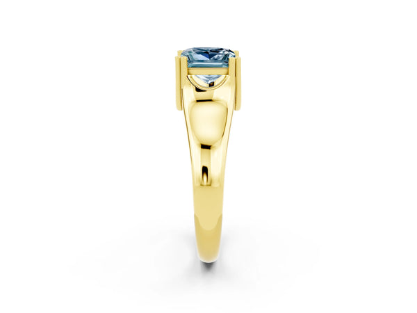 Yellow gold Princess Cut Aquamarine Solitaire Ring with Wide Band and Prong Setting