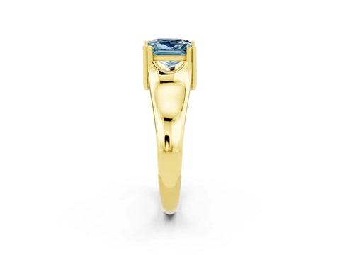 Yellow gold Princess Cut Aquamarine Solitaire Ring with Wide Band and Prong Setting_2
