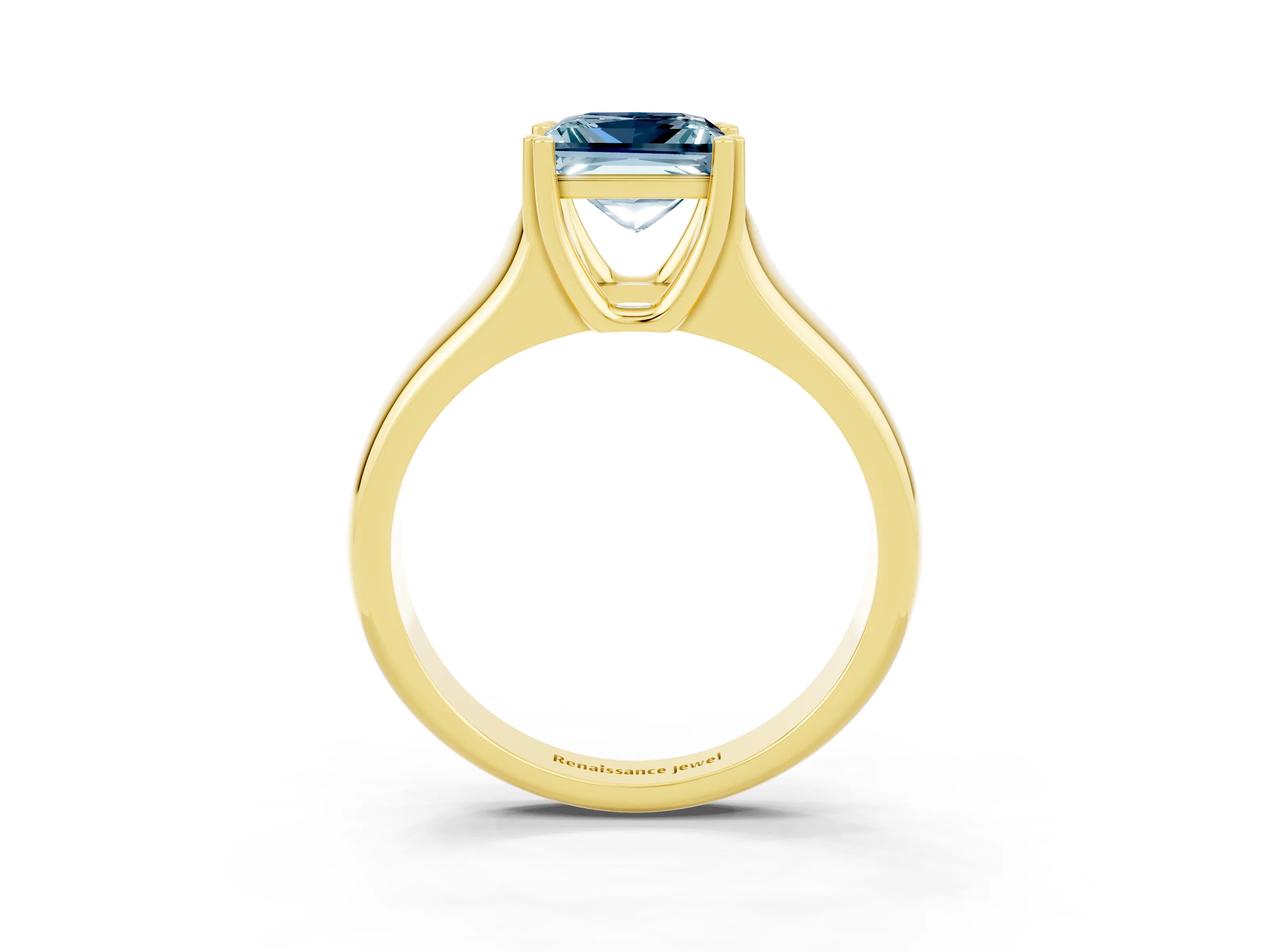 Yellow gold Princess Cut Aquamarine Solitaire Ring with Wide Band and Prong Setting_3