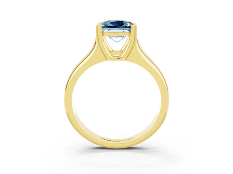 Yellow gold Princess Cut Aquamarine Solitaire Ring with Wide Band and Prong Setting_3