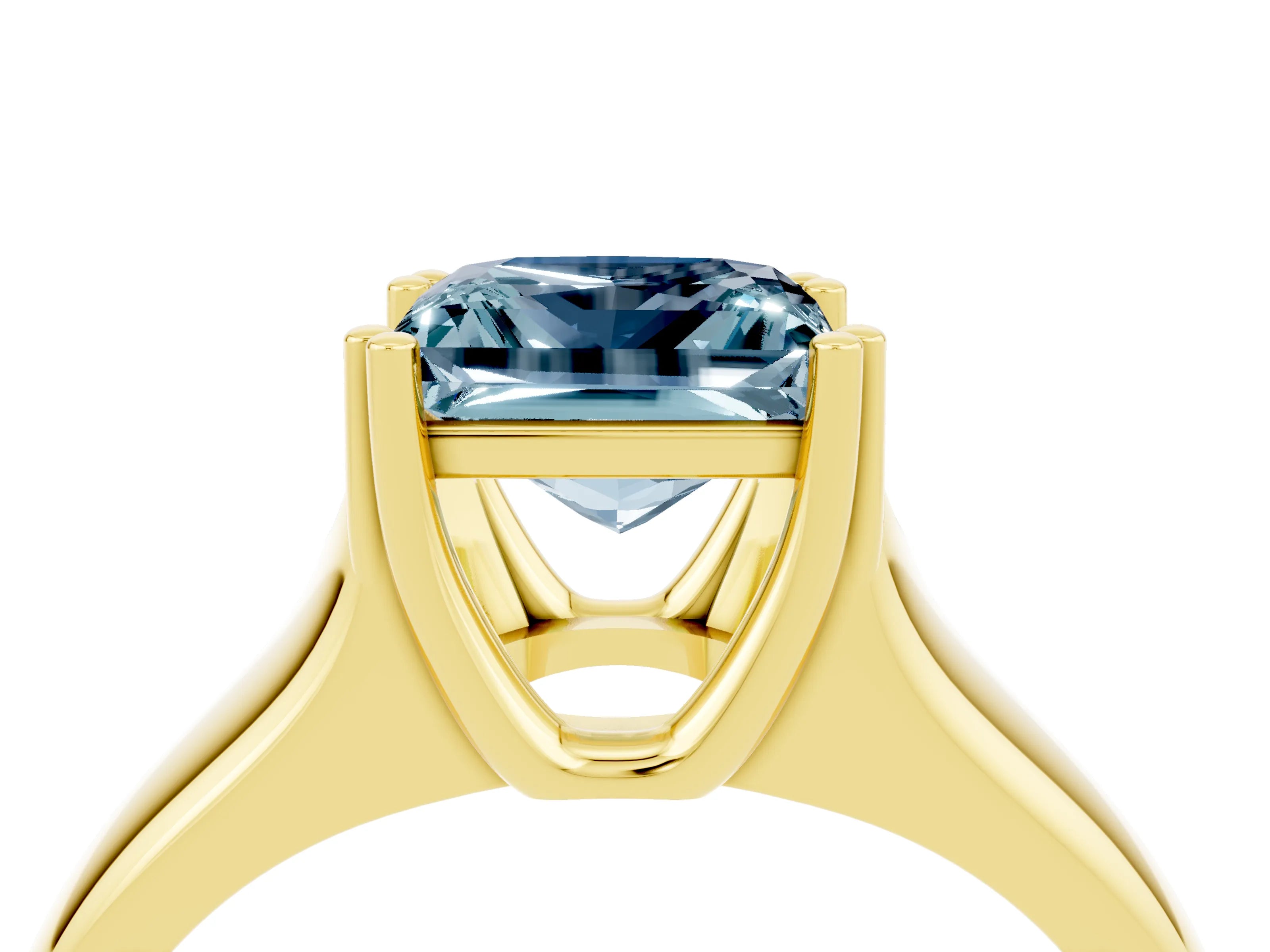 Yellow gold Princess Cut Aquamarine Solitaire Ring with Wide Band and Prong Setting_4